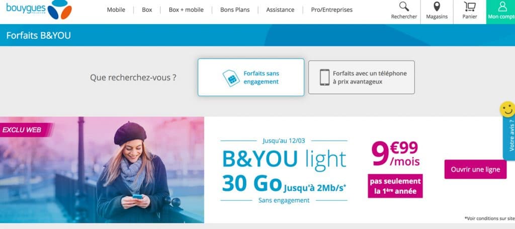 Code Free Pour Voir Son Forfait Promo forfait B&You (Bouygues Telecom) à 1.99€ par mois