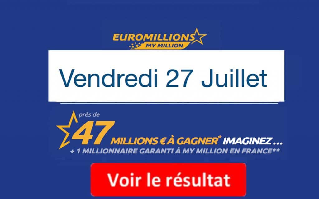 Résultats De L'euro Millions Du Vendredi 1er Juillet Résultat Euromillions, My Million (FDJ) tirage Vendredi 27 Juillet 2018