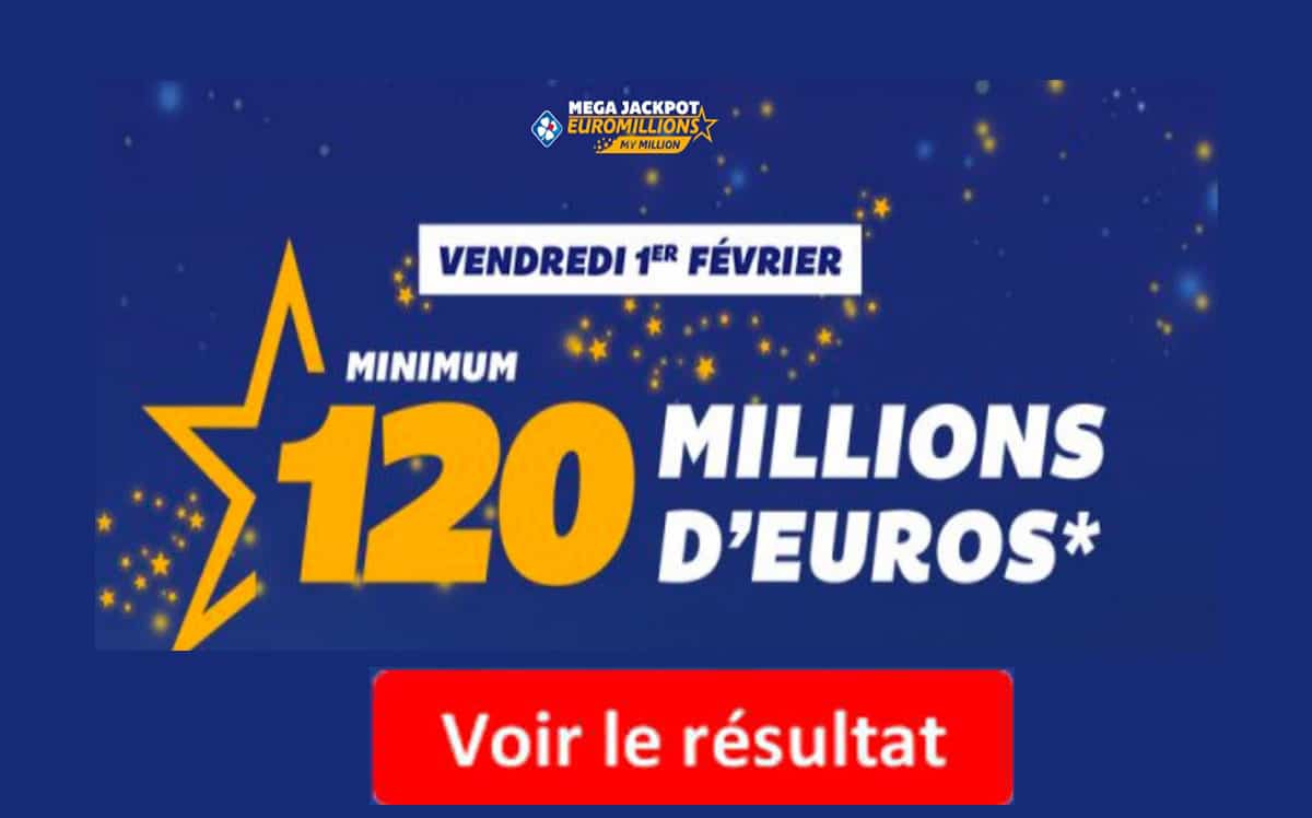FDJ Résultat Euromillions, My Million Mega Jackpot Vendredi 1 Février 2019