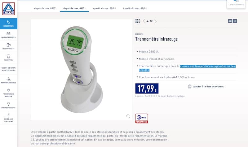 thermometre infrarouge aldi pas cher