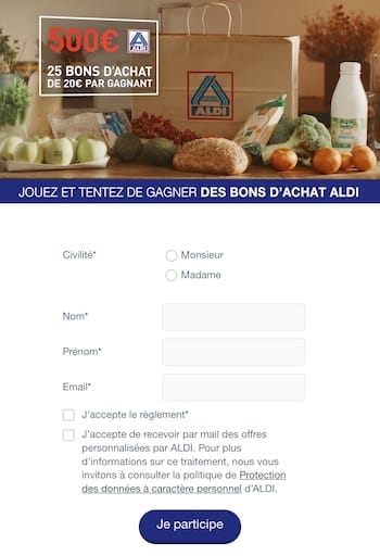 Formulaire achat Aldi