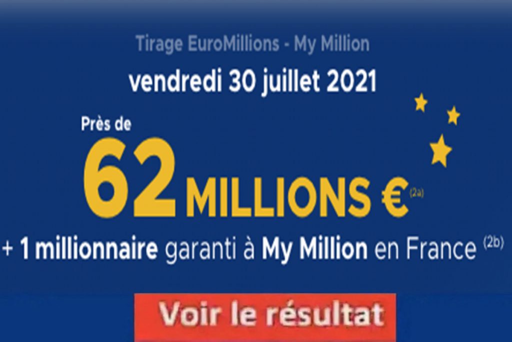 Tirage De L'euro Millions Du 29 Juillet Résultat Euromillions et My Million tirage FDJ 30 juillet 2021 et gains
