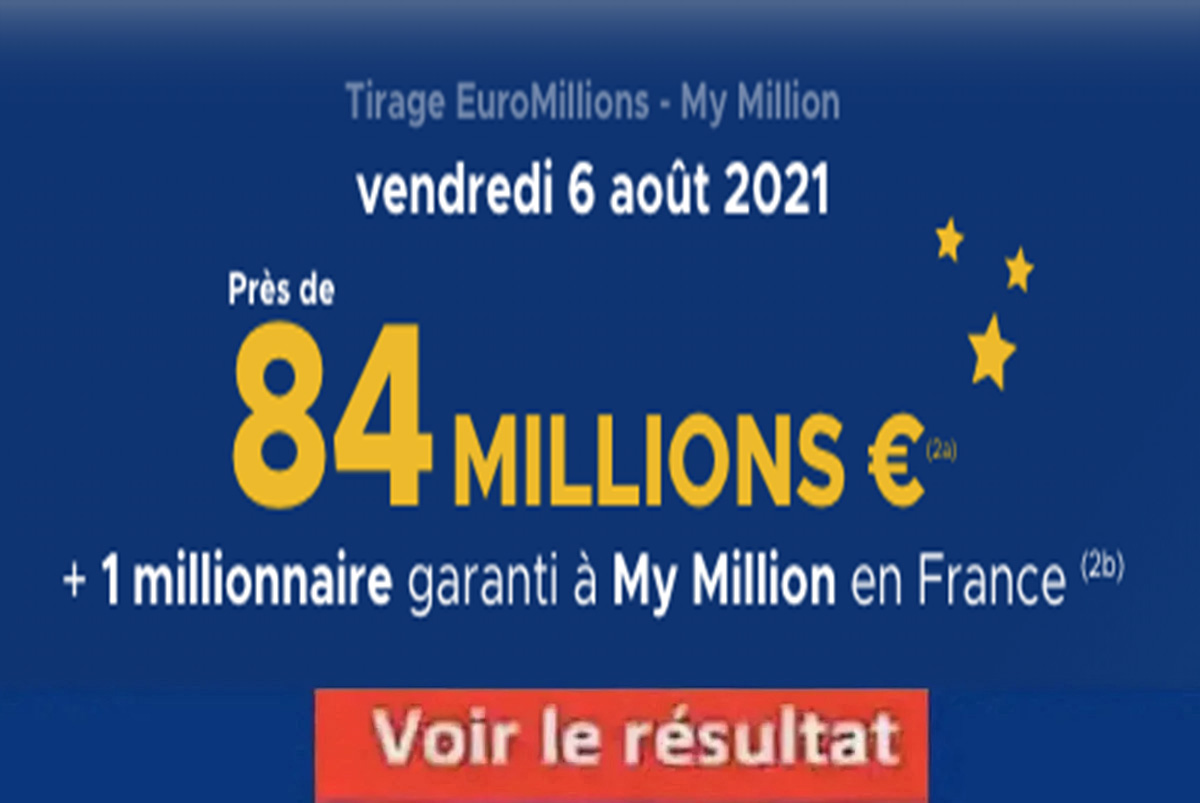 Résultat Euromillions et My Million tirage FDJ 6 aout 2021