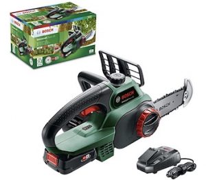 Bosch Home and Garden Tronçonneuse sans Fil - Universal Chain 18 (Livrée avec 1 Batterie 18v - 2,5ah, Huile 80 Ml, Système 18v, Longueur de Guide: 20cm) Vert