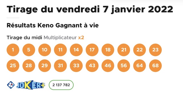 Resultat LOTO 7 Janvier 2022 Tirage midi