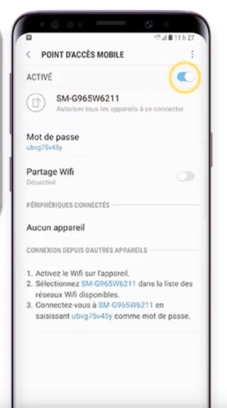partage connexion galaxy S9