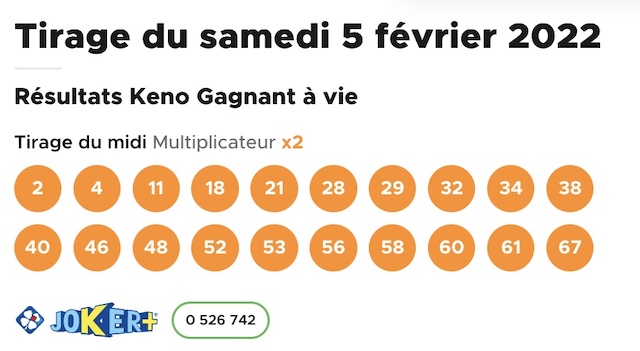 Résultat keno 5 février 2022 tirage midi