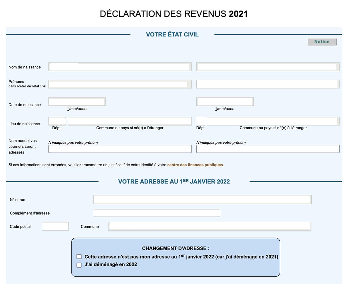 Declaration revenus 2022