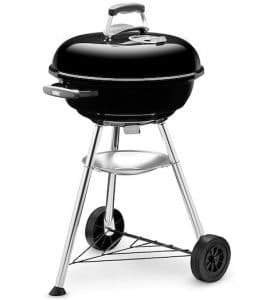 Weber Compact Kettle barbecue au charbon de bois, surface de cuisson Ø 47cm, barbecue avec couvercle et cuve en acier emaillé, trépied et roues, grille chromée - Noir (1221004)