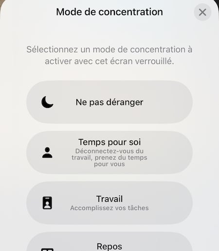 mode concentration désactiver ios16