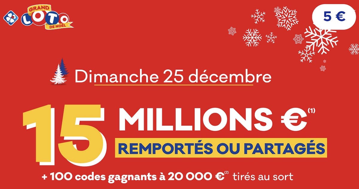 Grand Loto de Noël Tirage Jackpot FDJ de 15 millions d’euros le 25