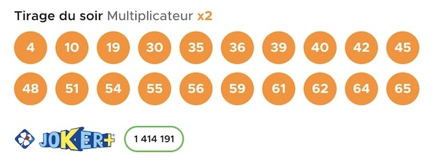 Resultat KENO 14 Janvier 2023 tirage soir