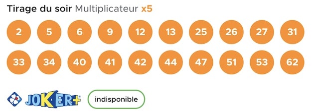 resultat keno 25 janvier 2023 tirage soir