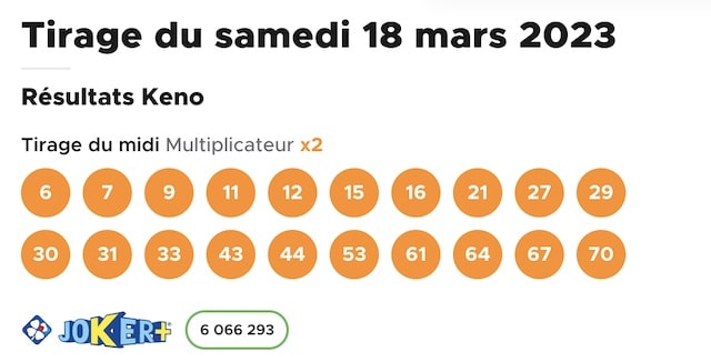 resultat keno 18 mars 2023 tirage midi