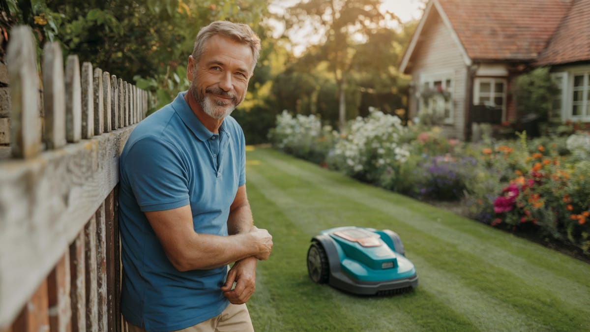 robot tondeuse sans peripherique homme jardin